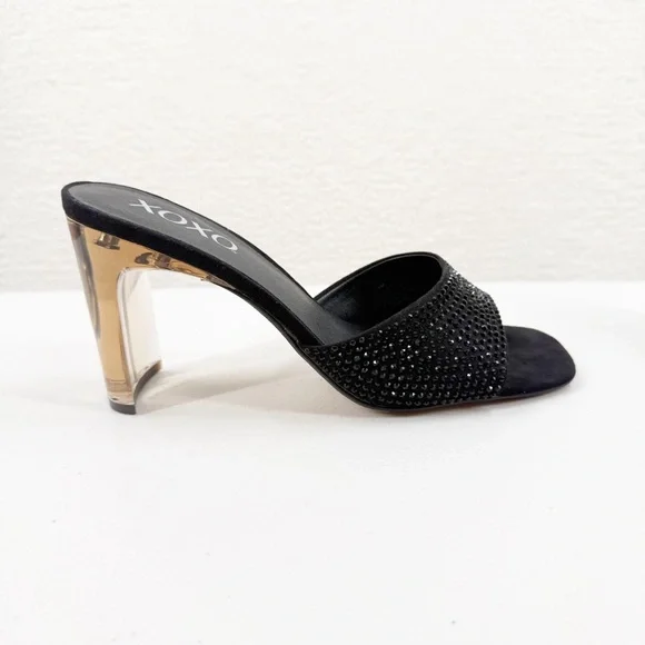 XOXO Black Studded/gem and Clear Heeled Mules Size 8 - Picture 2 of 8